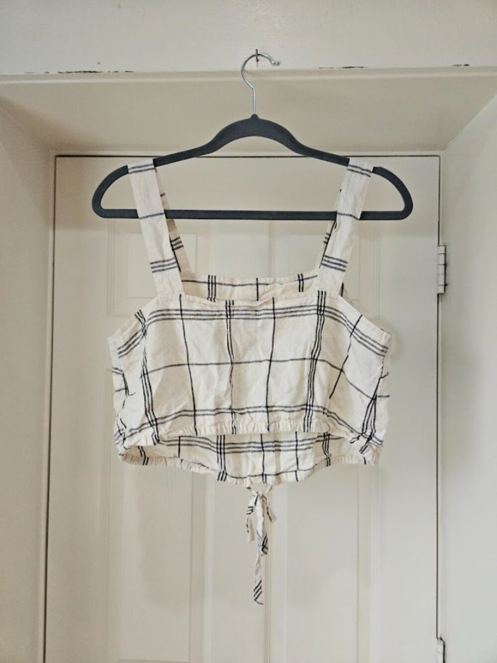 A New Day Plaid Checkered Crop Top Sleeveless Cottagecore Linen White Medium - Picture 8 of 8